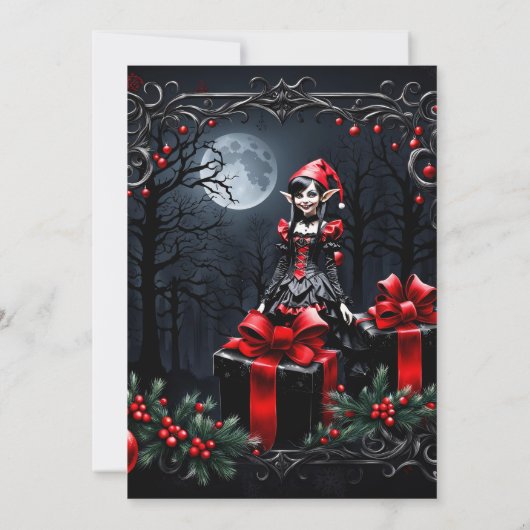 Invitation Joli elfe de Noël gothique. (Dos)