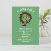 Invitation Joli Elfe sur Poinsettia Wreath Noël (Debout devant)