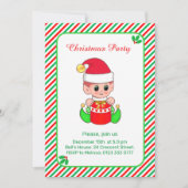 Invitation Joli Elfe sur Vert, Rouge Fête de Noël à rayures (Devant)