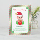 Invitation Joli Elfe sur Vert, Rouge Fête de Noël à rayures (Debout devant)