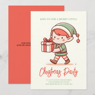 Invitation joli elfe tenir boîte cadeau de noël