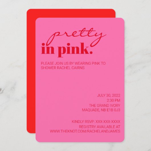 Invitation Joli En Fête des mariées Rose (Devant / Derrière)