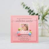 Invitation Joli en rose 1er anniversaire photo ballon (Debout devant)