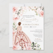 Invitation Joli en rose belle Rose blush Quinceañera en (Devant)