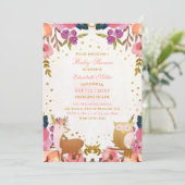 Invitation Joli Enchanted Forêt Animaux Bébé Fille Douche (Debout devant)