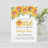Invitation Joli enfant floral de tournesol premier anniversai (Debout devant)