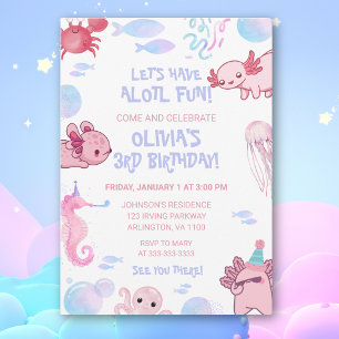 Invitation Joli enfant sous l'eau Axolotl Pink Fun Anniversai