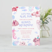 Invitation Joli enfant sous l'eau Axolotl Pink Fun Anniversai (Debout devant)