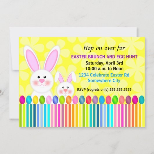Invitation Joli et coloré lapin de Pâques (Devant)