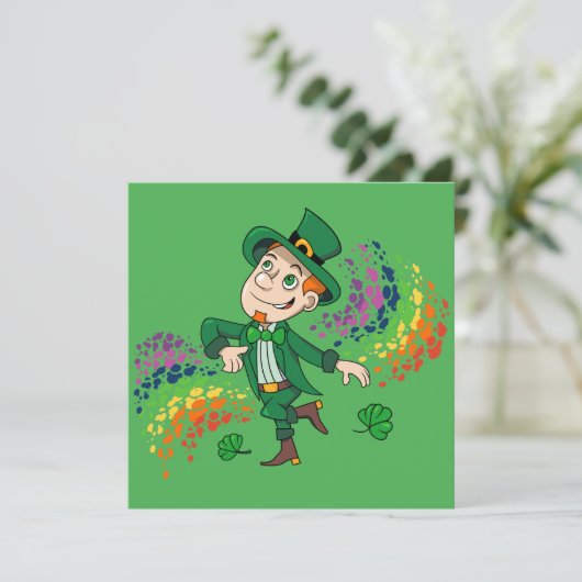 Invitation Joli et souriant dancing leprechaun, un arc-en-cie (Debout devant)