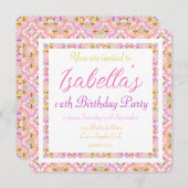 Invitation Joli été rose printemps vert pour fille Anniversai (Devant / Derrière)