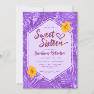 Invitation Joli été Tropical violet Sweet sixteen floral