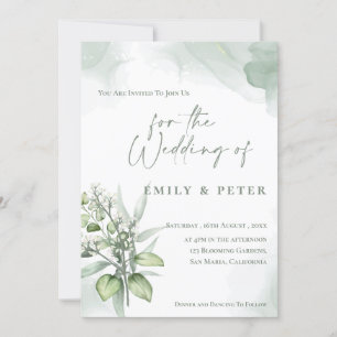 Invitation Joli Eucalyptus Feuille Monogramme Mariage de verd
