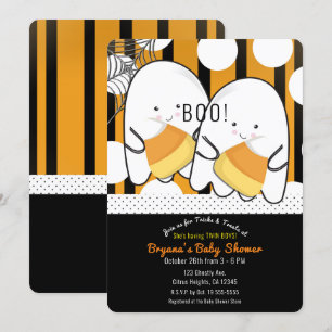 Invitation Joli Fantôme Boo  Garçons Jumeaux Fête Prénatale d