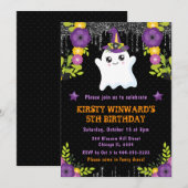 Invitation Joli Fantôme Floral Anniversaire Halloween (Devant / Derrière)