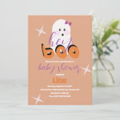 Invitation Joli fantôme Halloween Baby Shower Script rétro  (Debout devant)