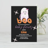 Invitation Joli fantôme Halloween Baby Shower Script Rétro (Debout devant)