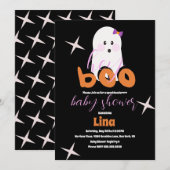 Invitation Joli fantôme Halloween Baby Shower Script Rétro (Devant / Derrière)