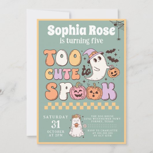 Invitation Joli Fantôme Super les années 70 Rétro Halloween A (Devant)