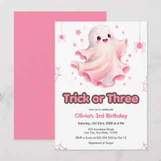 Invitation Joli Fantôme Trick or Three Anniversaire Halloween