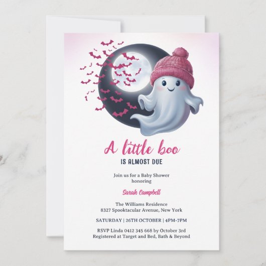 Invitation Joli Fantôme Un Petit Boo Halloween Baby shower Fi (Devant)