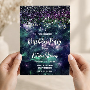 Invitation Joli faux paillettes vert violet foncé