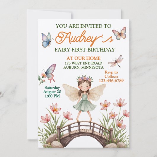 Invitation Joli Fée Premier Anniversaire (Devant)