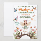 Invitation Joli Fée Premier Anniversaire (Devant / Derrière)