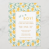 Invitation Joli feuillage de citron jaune | Baby shower garço (Devant / Derrière)
