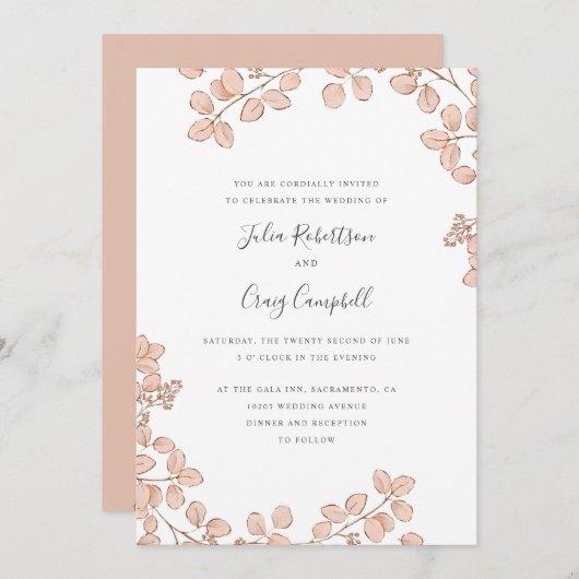 Invitation Joli feuille rose minuscule mariage Whimsical (Devant / Derrière)