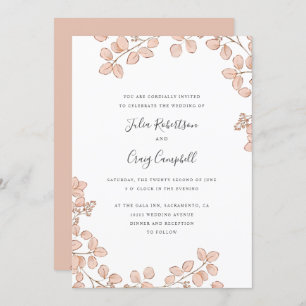 Invitation Joli feuille rose minuscule mariage Whimsical