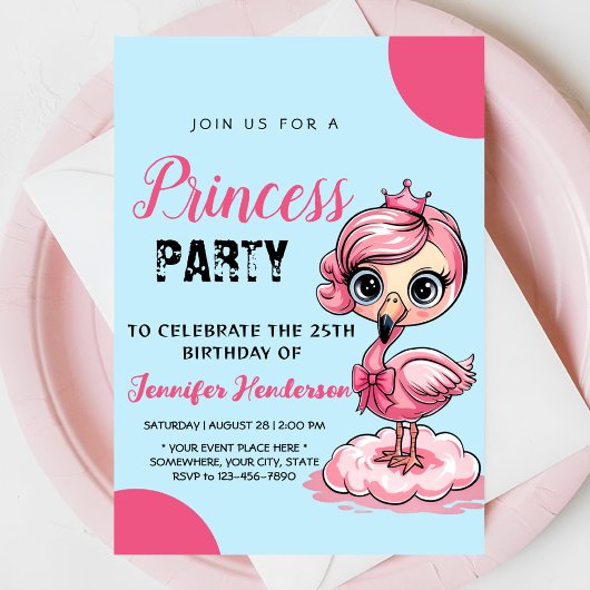 Invitation Joli flamant avec couronne d'anniversaire