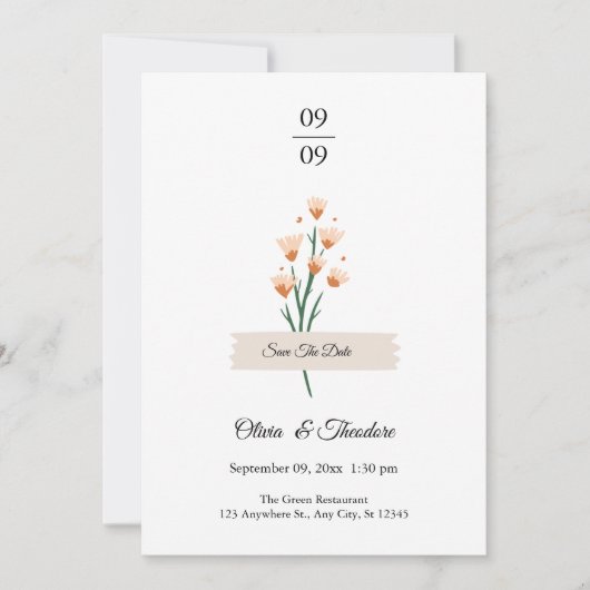 Invitation Joli Fleur sauvage Mariage à l'Aquarelle rose tend (Devant)