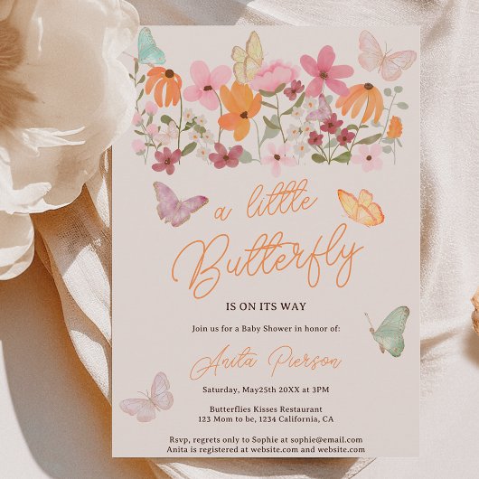 Invitation Joli fleur sauvage petit baby shower papillon