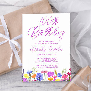 Invitation Joli Fleur sauvage pourpre Adulte 100e Anniversair