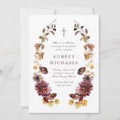 Invitation Joli Fleur sauvage Simple Croix Baptême de fille (Devant)