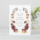 Invitation Joli Fleur sauvage Simple Croix Baptême de fille (Debout devant)