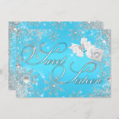 Invitation Joli Flocon de neige bleu argent doux 16 Invitatio (Devant / Derrière)