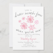 Invitation Joli flocon rose d'hiver 1er anniversaire invitati (Devant)