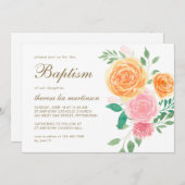 Invitation Joli floral avec Baptême croisé (Devant / Derrière)