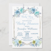 Invitation Joli Floral Bleu C'est un Baby shower garçon (Devant)
