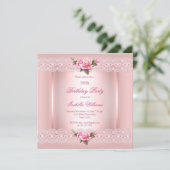 Invitation Joli floral Blush rose Roses dentelle Anniversaire (Debout devant)