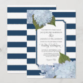 Invitation Joli floral moderne Elégant Marine White Stripe (Devant / Derrière)