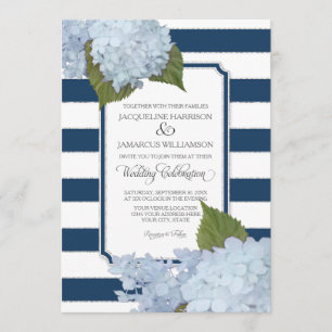 Invitation Joli floral moderne Elégant Marine White Stripe