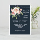 Invitation Joli floral moderne marine rose gras Mariage (Debout devant)