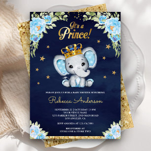 Invitation Joli Floral Prince Elephant Marine Baby shower ble