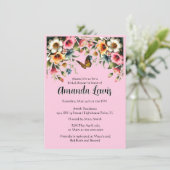 Invitation Joli floral rose avec Fête des mariées papillon (Debout devant)