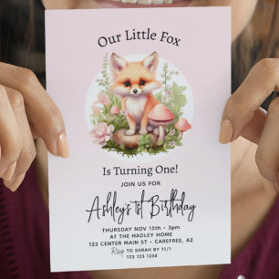 Invitation Joli Fox Script Girl 1er anniversaire