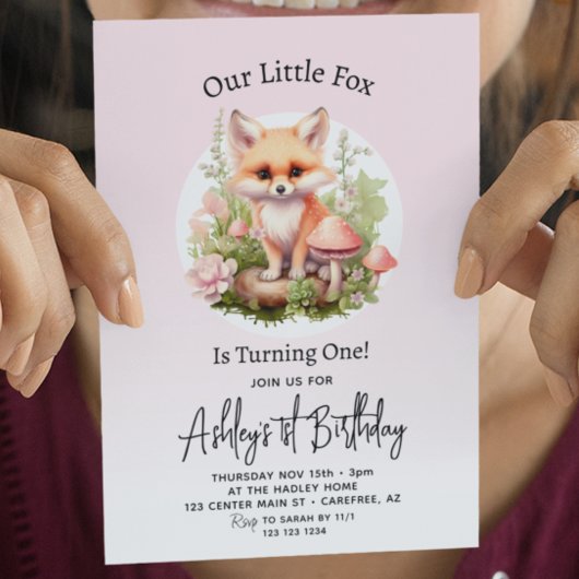 Invitation Joli Fox Script Girl 1er anniversaire