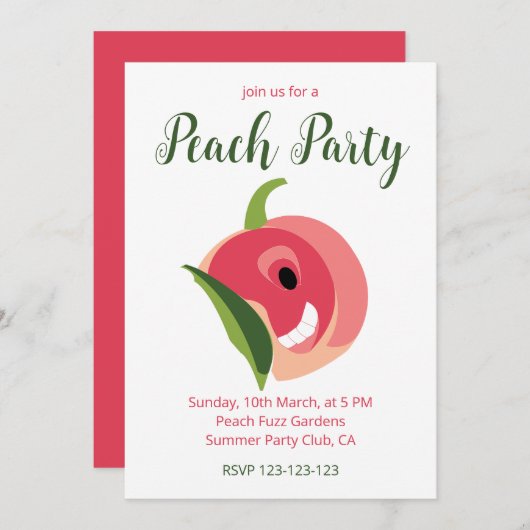 Invitation Joli Fruit de Pêche Fête de Pêche (Devant / Derrière)